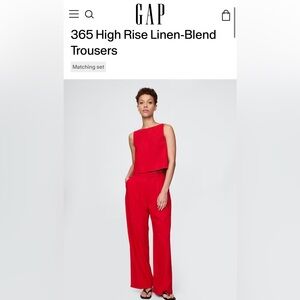 GAP 365 High Rise Linen-Blend Trousers - Red- Size 16 PETITE